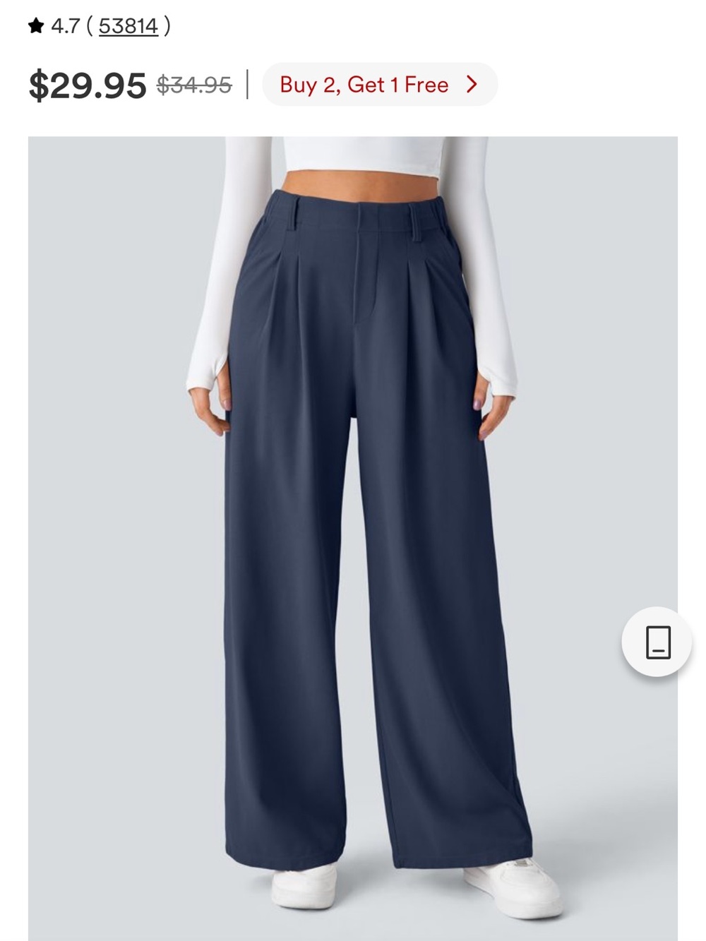 HALARA Navy Wide-Leg High-Waist Trousers